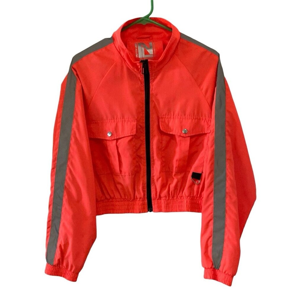 New Look Sport Womens XL Running Jacket Windbreaker Orange Reflective Stripes